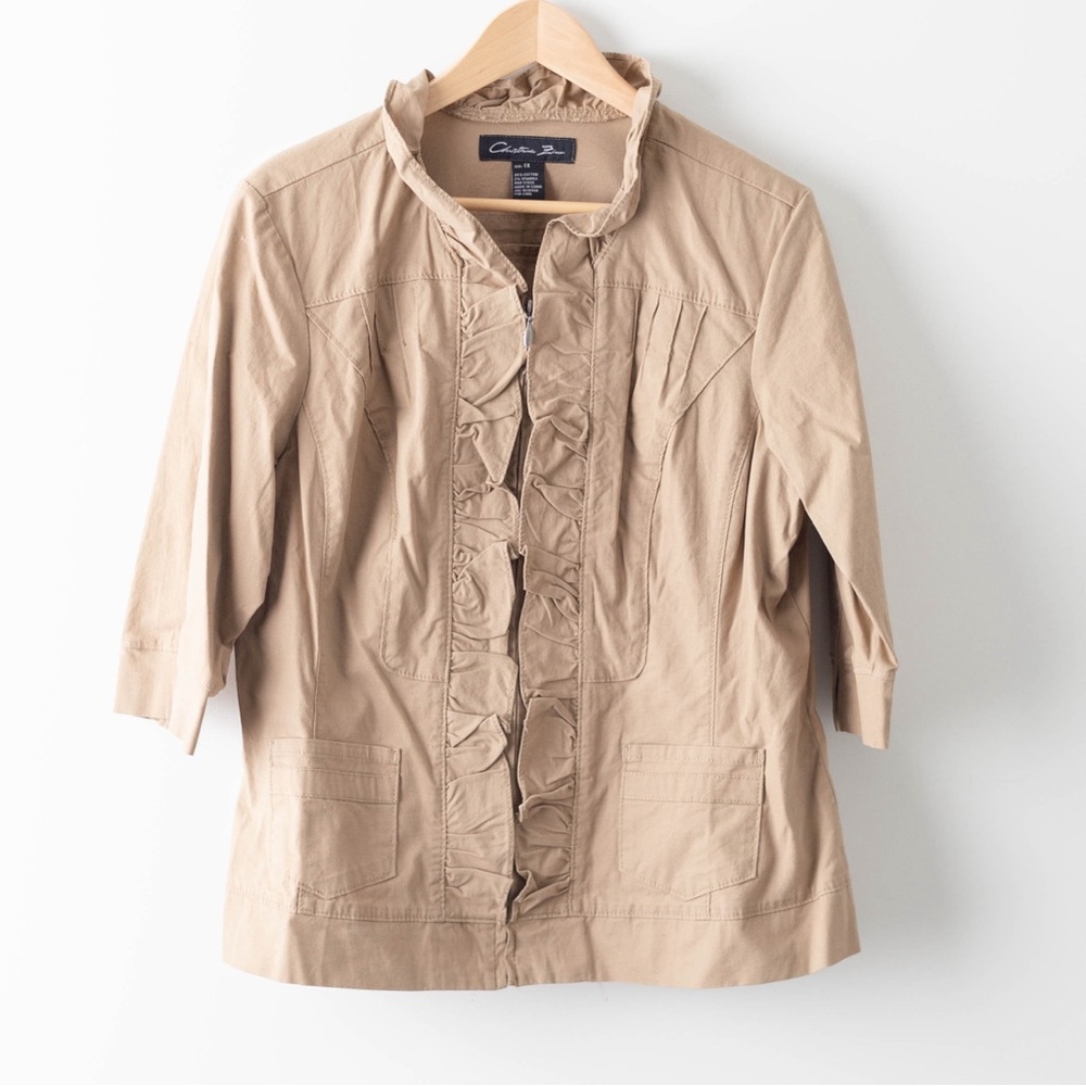 Christiana Zinn | 3/4 Sleeved Beige Zip Up Jacket | 1X